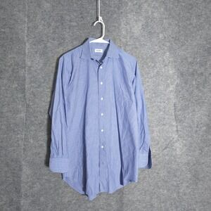 Ascot Chang Dress Shirt Mens 17 Blue Stripe Thomas Mason Cotton Spread Collar